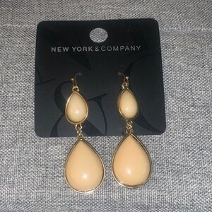 New York & Company Gold and Cream Teardrop Earrings